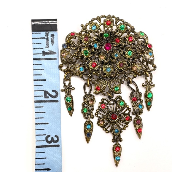Vintage Czech? Filigree Multi Color Crystal Pin Brooch - Picture 3 of 14
